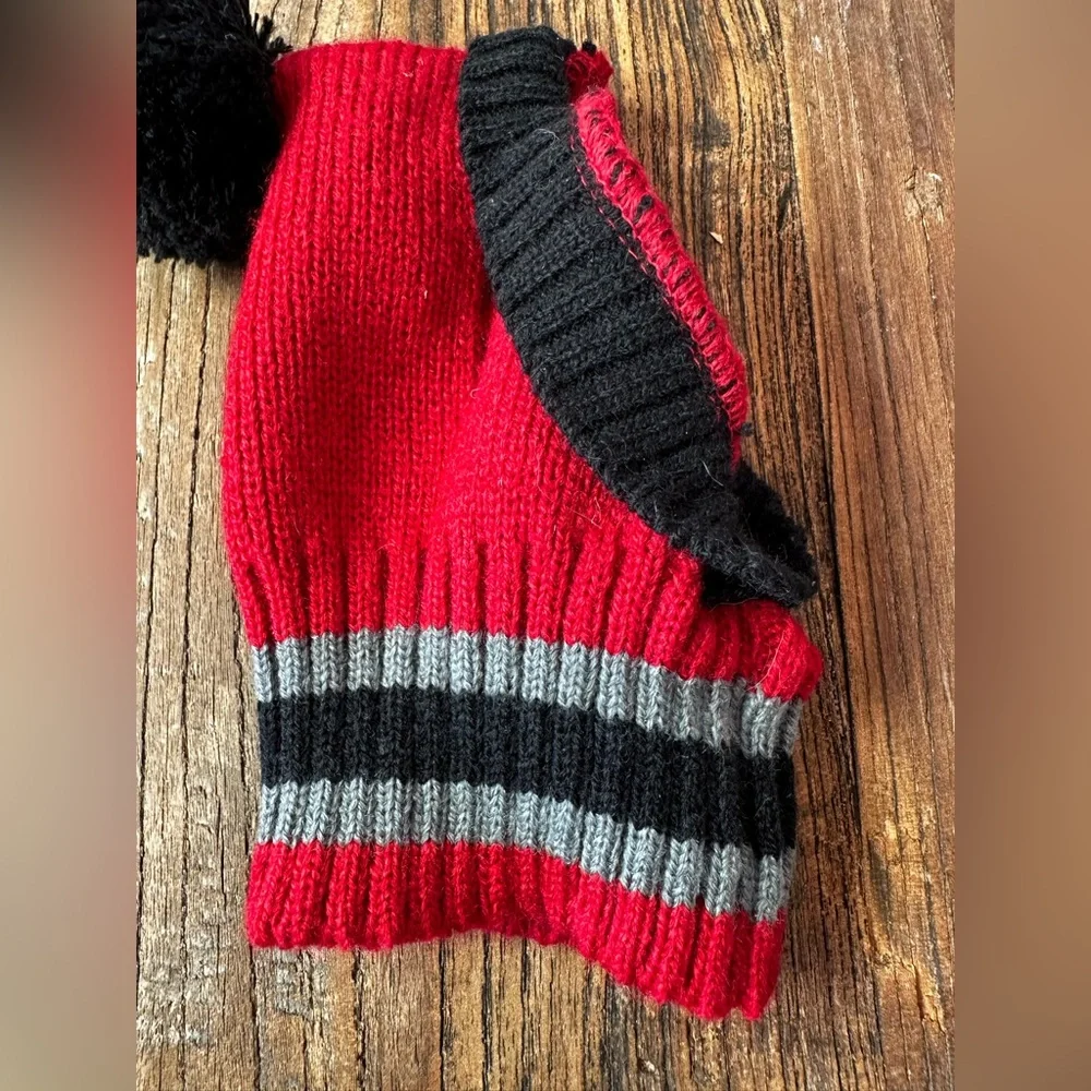 Cozy Red and Black Dog Bennie with Pom-Pom